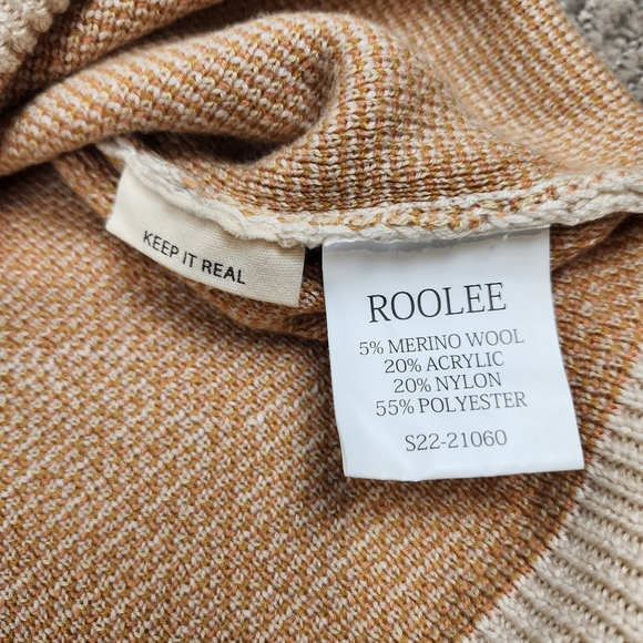 Mock Neck 1/4 Zip Sweater Flowers Ivory Neutrals Merino Wool Blend Boho Womens M - Picture 6 of 8